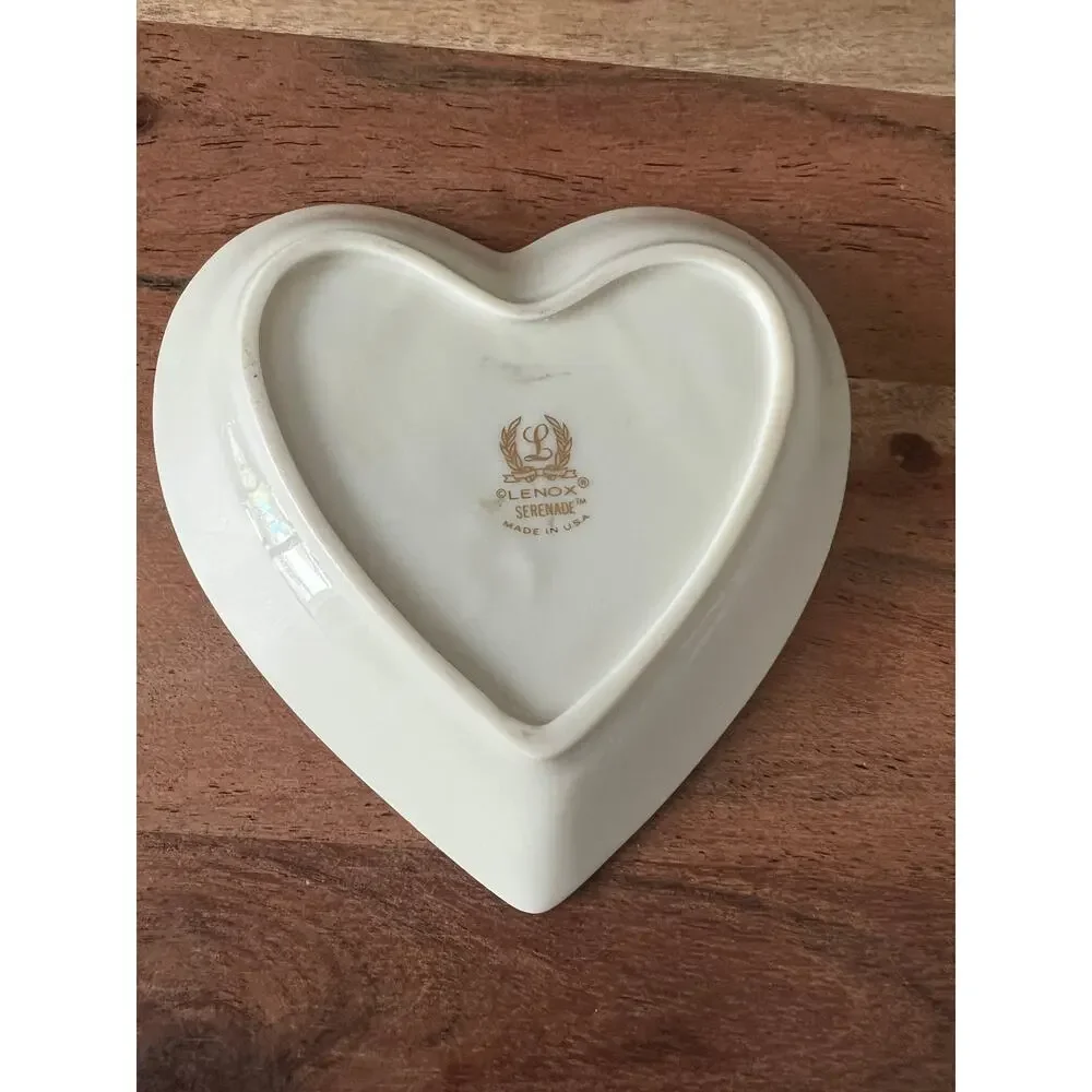 Lenox Serenade heart-shaped dish bird floral 24-karat gold trim jewelry vanity